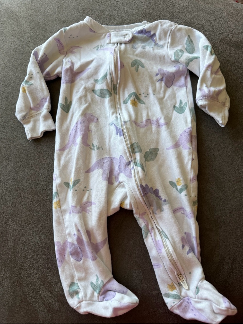 Carters Baby One-Piece Footed Pajamas in Lavender Dino Print